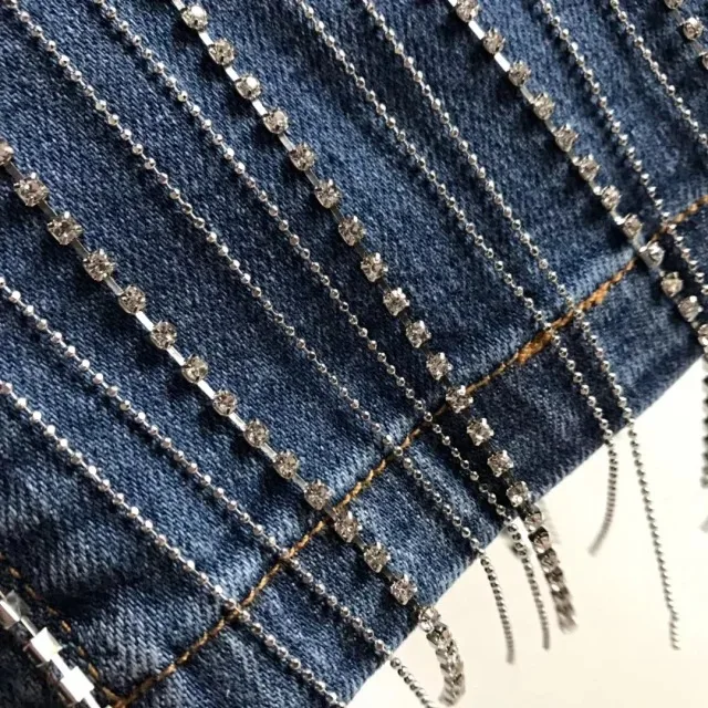Женские джинсы 2019, украшенные цепочкой, узкие джинсы-стрейч
