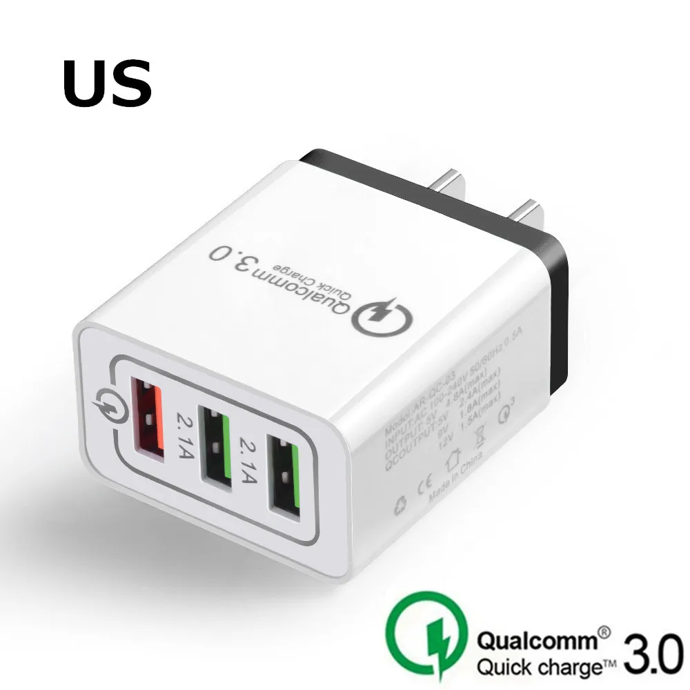 Быстрая зарядка 3,0 USB зарядное устройство EU US plug Charge QC3.0 Быстрая зарядка 3 порта дорожное настенное зарядное устройство для iPhone samsung Xiaomi huawei - Тип штекера: Black-US