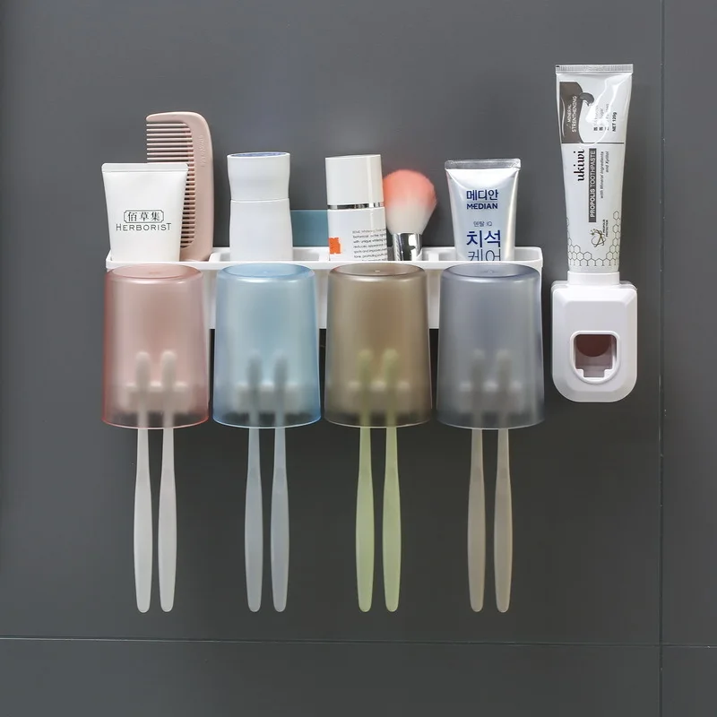 

Toothbrush Holder With Automatic Toothpaste Dispenser Set Paste Extractor Wall Bracket Toothpaste Squeezer Tooth Brush Holder