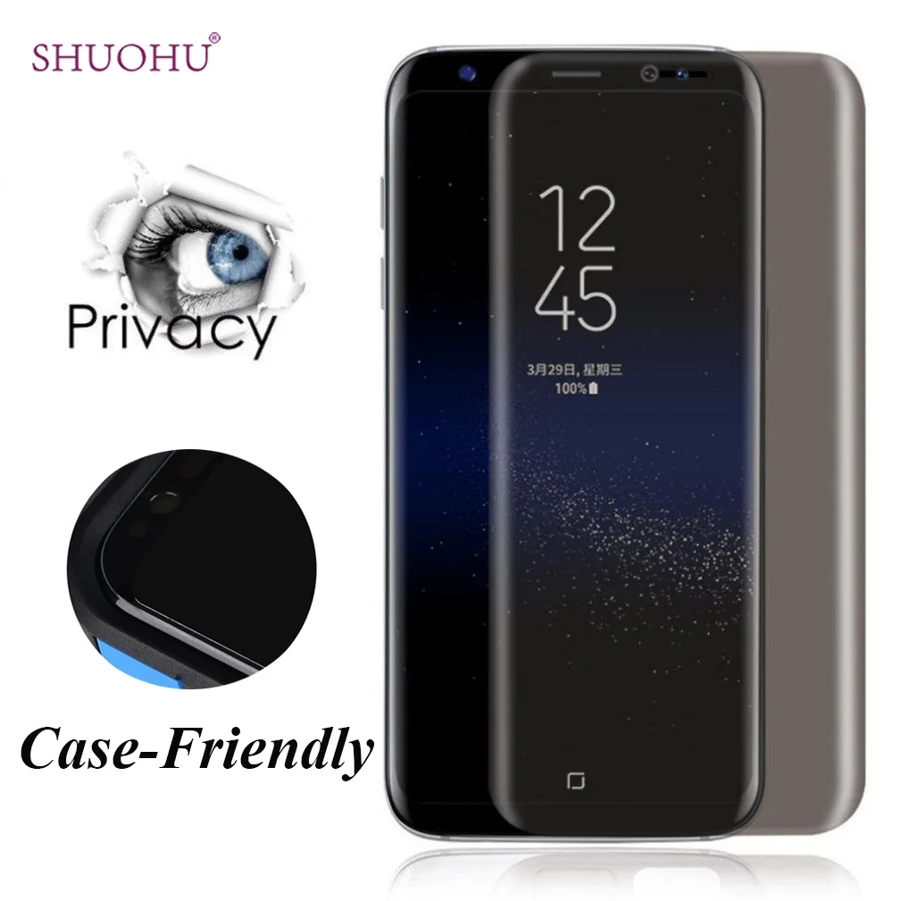 50pcs/lot SHUOHU Privacy Anti-Spy Case Friendly 3D Full Coverage Tempered Glass Screen Protector For Samsung Galaxy S8 Plus | Мобильные