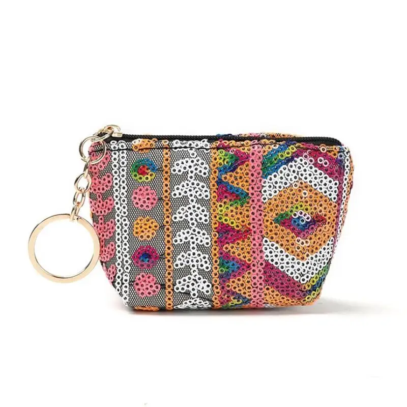 

Vintage Ethnic Style Geometric Sequins Women Coin Purse Creative Fashion Ethnic Style Sequin Clutch Purse Change Pouch For Women
