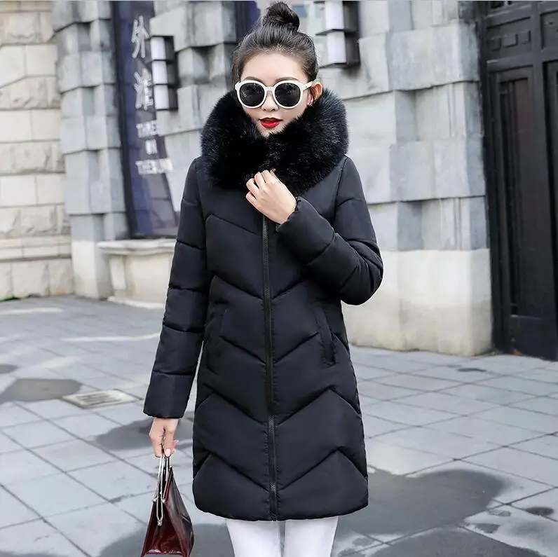 Зимняя куртка Женская Толстая теплая парка с капюшоном Mujer хлопковое Стеганое пальто длинный абзац плюс размер 3xl тонкая куртка женская белая куртка - Цвет: black 1