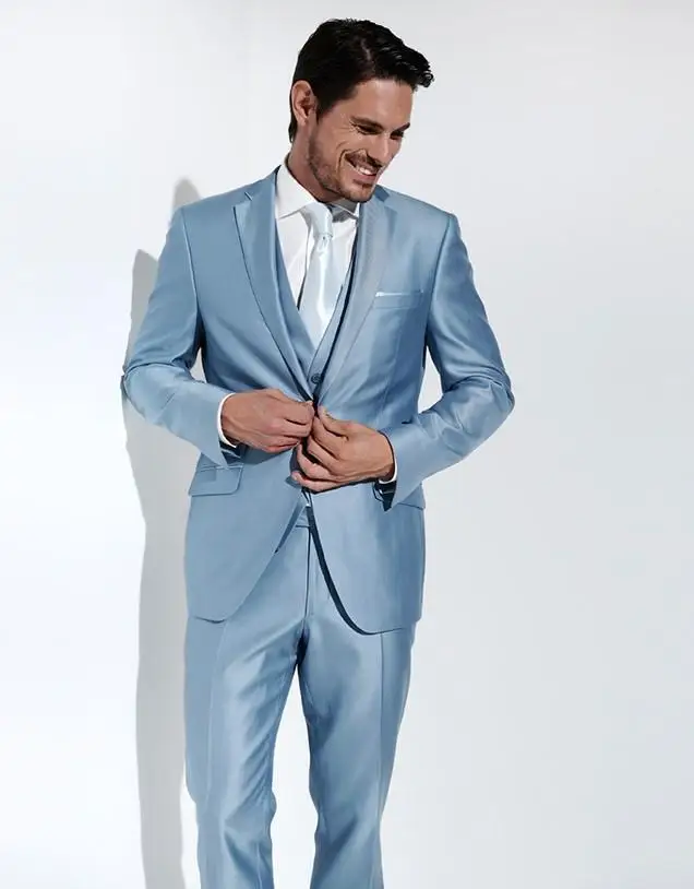 Baby Blauw Mannen Suits Slim Fit Bruidegom Tuxedo Notch Revers Bruiloft/Diner Suits Beste Man Bruidegom (Jasje + broek + Tie + Vest) Baby Blauw Mannen Suits Slim Fit Bruidegom Tuxedo Notch Revers Bruiloft/Diner Suits Beste Man Bruidegom (Jasje + broek + Tie + Vest)