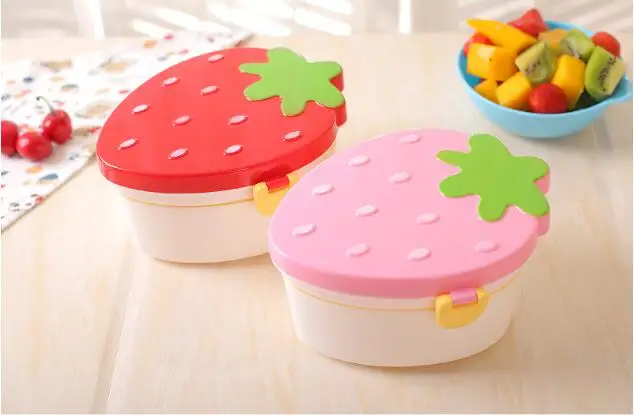 

1PC Two layers Cute Design Strawberry Shape Lunch Boxs Food Fruit Storage Container Portable Bento Box Anti Leakage Food ENV 002