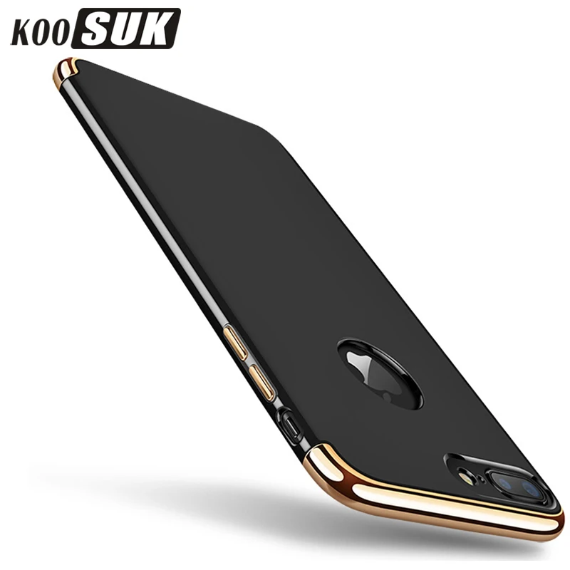 KOOSUK New Fashion Back Cover For iphone 7 Plus Case Coque 3 in 1 Gold Plating Stitching PC Hard iphone7 i7 Phone Shell | Мобильные