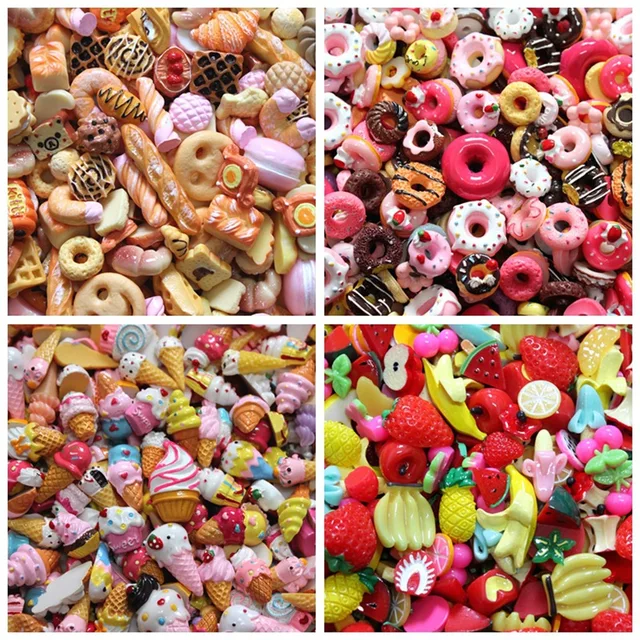 10 Pcs Mini DIY Resin Candy  Donut Accessory for Phone Case Decoration Miniature Resin Cake Fruits Candy Chocolate 1