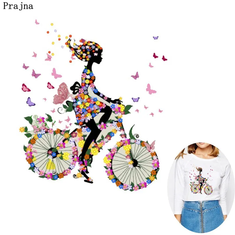 

Prajna Butterfly Heat Transfer Girls Bicycle Iron On Patches For Clothes Stripe Vinyl Thermal Transfer Printed Stickers Press