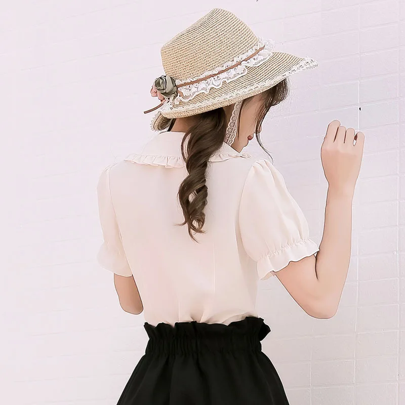PYJTRL японский стиль Сладкая Лолита Женская летняя шифоновая блузка с коротким рукавом женские топы и блузки корейская модная одежда