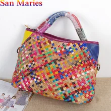 San Maries, женская дизайнерская сумка из натуральной кожи, женская сумка, сумка через плечо, Женская тканая сумка через плечо