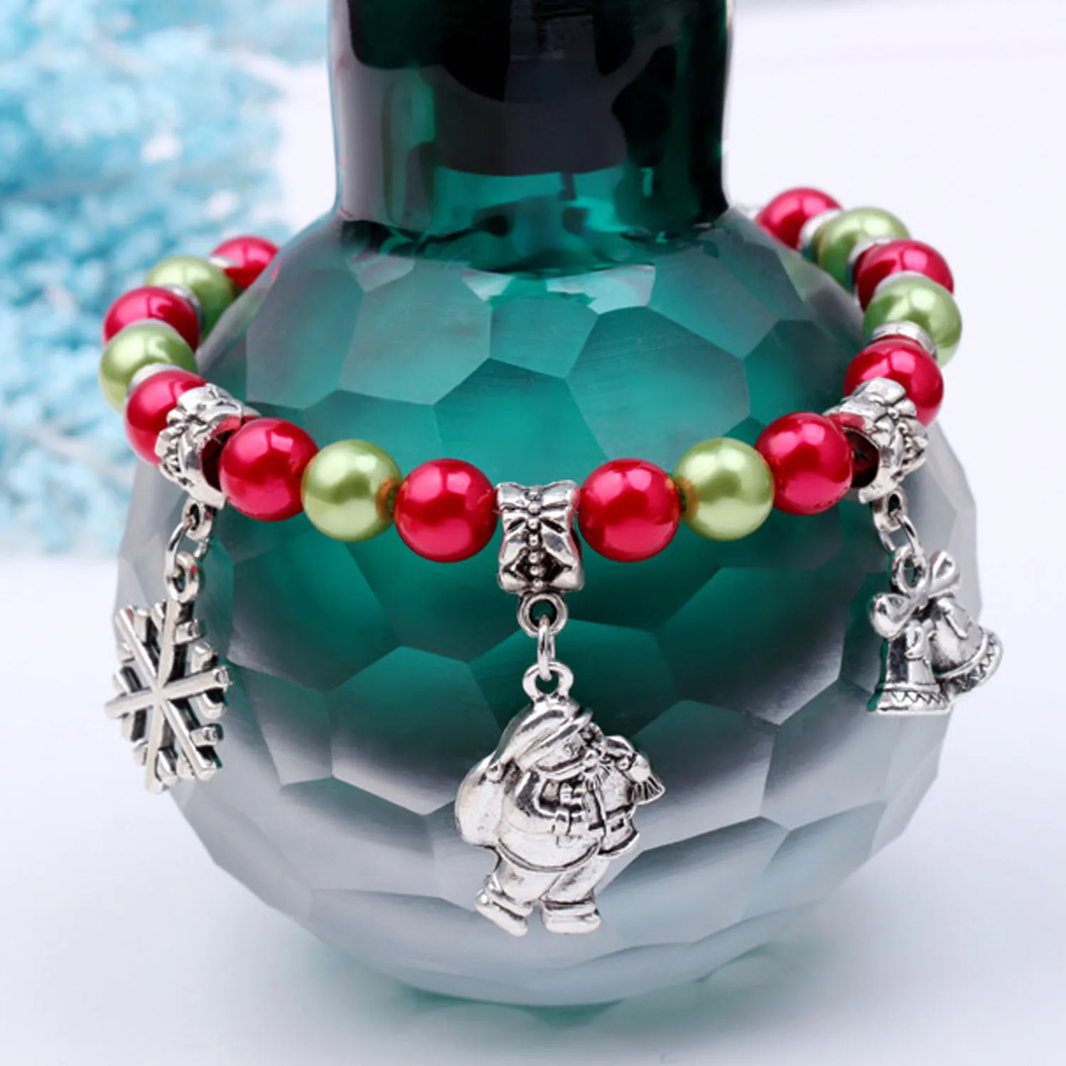 Behogar Christmas Charm Bracelet with Cute Snowflake Santa Bell Pendant