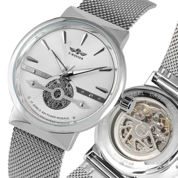 

Fashion Automatic Mechanical Watches Self Wind for Men Special Steel Mesh Strap Exquisite Skeleton Mechanical Wristwatches