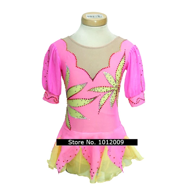 Cheap Customized Costume Ice Skating Figure Skating Dress Gymnastics Pink Adult Child Girl Skirt Performance Competition Rhinestone