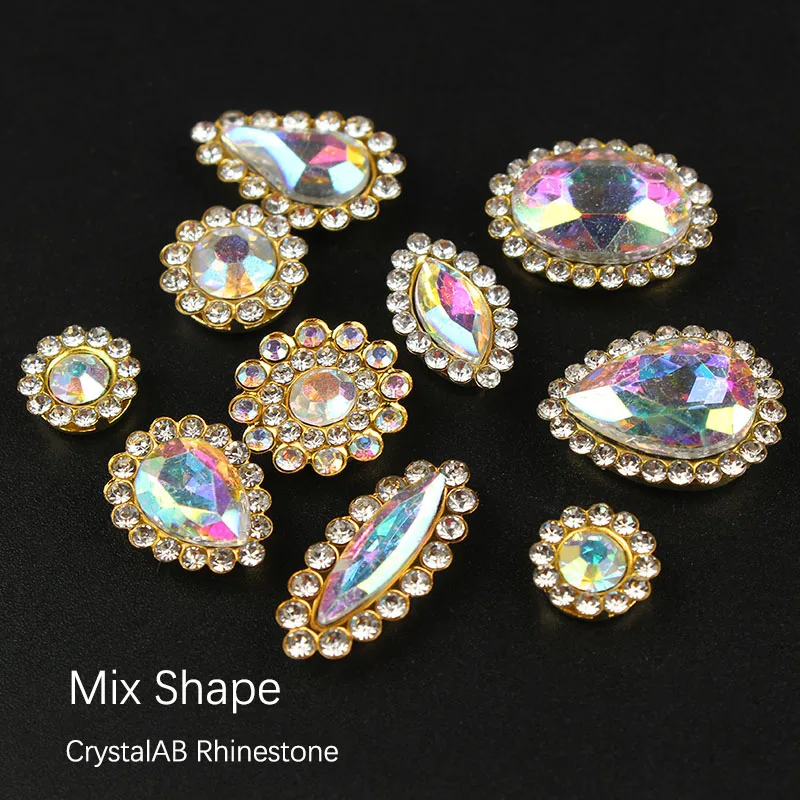 

Sew on Rhinestone Crystal AB Gold Claw Mix shape 50Pcs For Garment Shoes Bags DIY decoration
