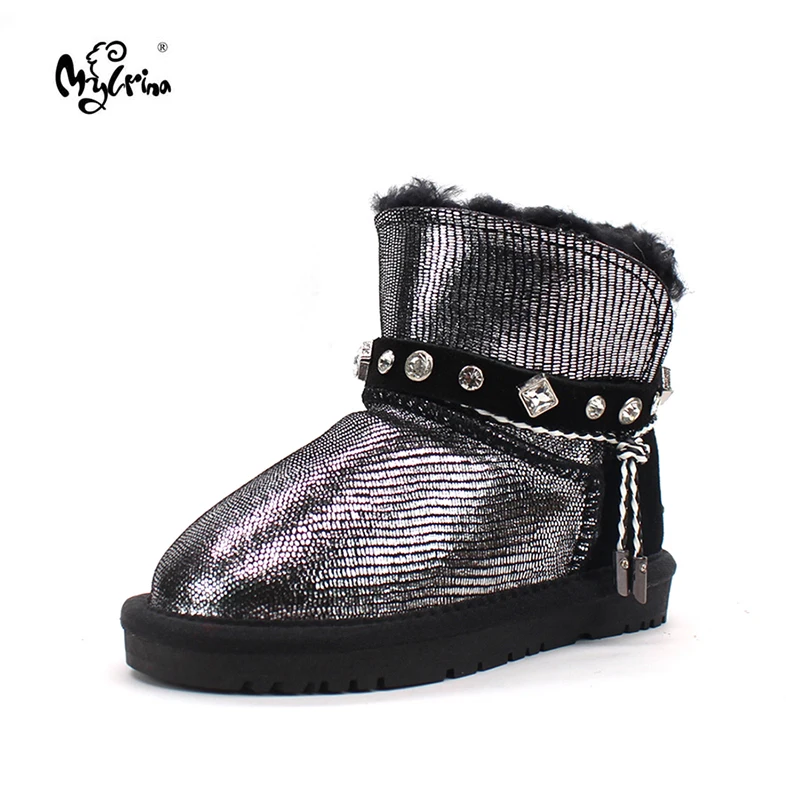 

MYLRINA 2018 New Fashion 100% Real Fur Children Snow Boots Winter Genuine Leather Shoes For Grils Kids Boots Brand Ankle Boots