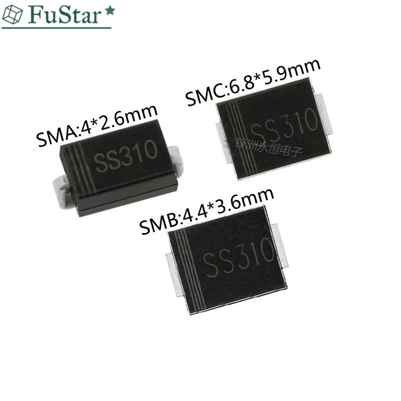 

Диод Шоттки SS310 SR3100 SMA 3A, 100 в, SMD, SMB, SMC, Диод Шоттки, 50 шт.
