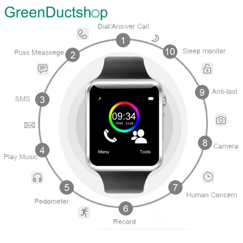 A1 Bluetooth Смарт часы Спорт Шагомер с 2G GSM SIM TF карта камера Smartwatch для Android и ios Россия