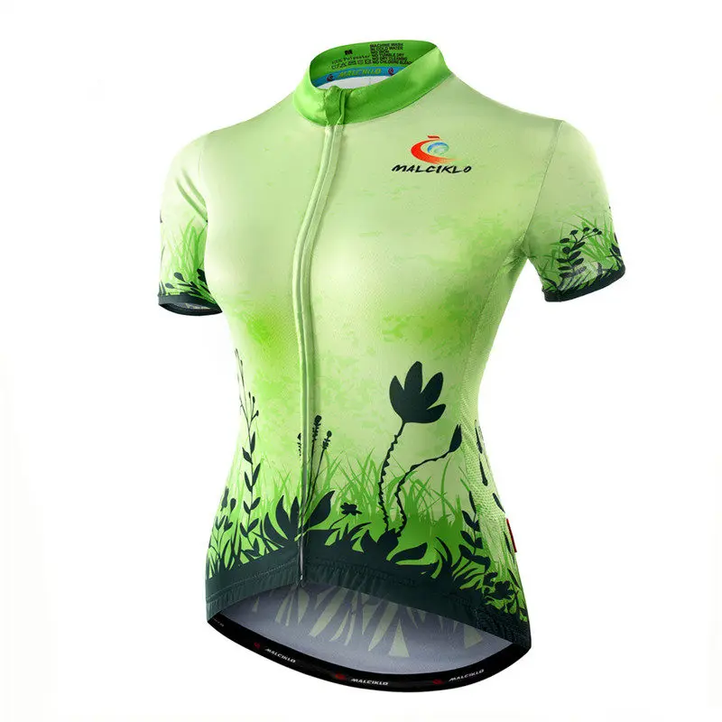2017 Green Cycling Jersey Women Grass Cycling Shirt Flower Bicycle