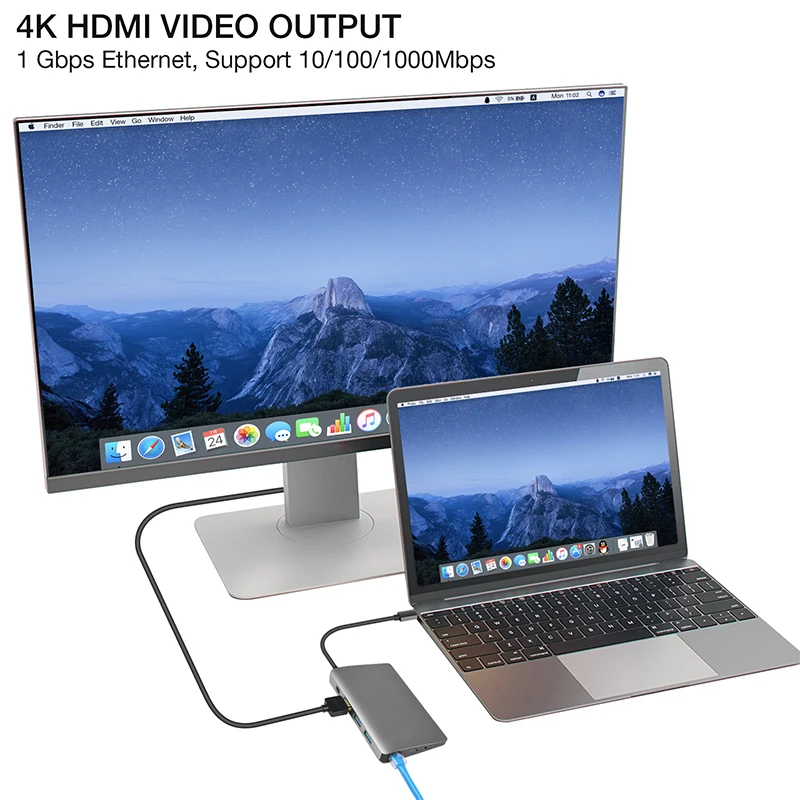  Amkle 9-in-1 USB Hub Multifunction USB-C Hub with Type-C 4K Video HDMI Gigabit Ethernet Adapter USB