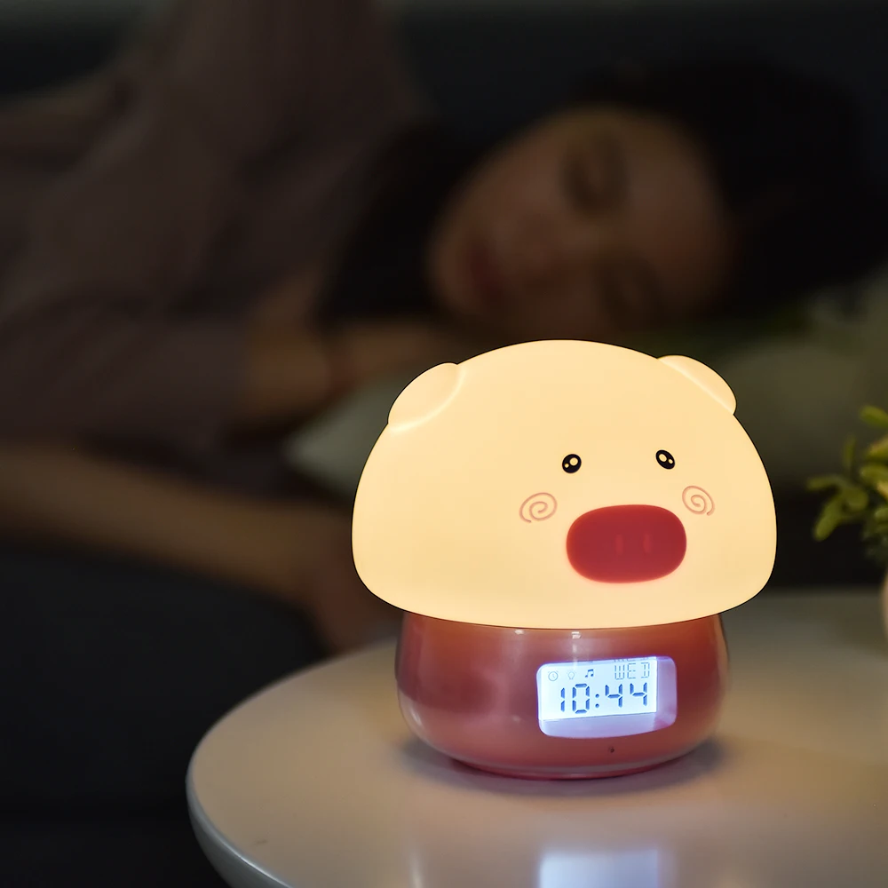 3 in 1 Pig LED Night Light with Alarm Clock Recorder Remote Touch Sensor Colorful USB Silicone Children Kids Baby Bedside Lamp (22)