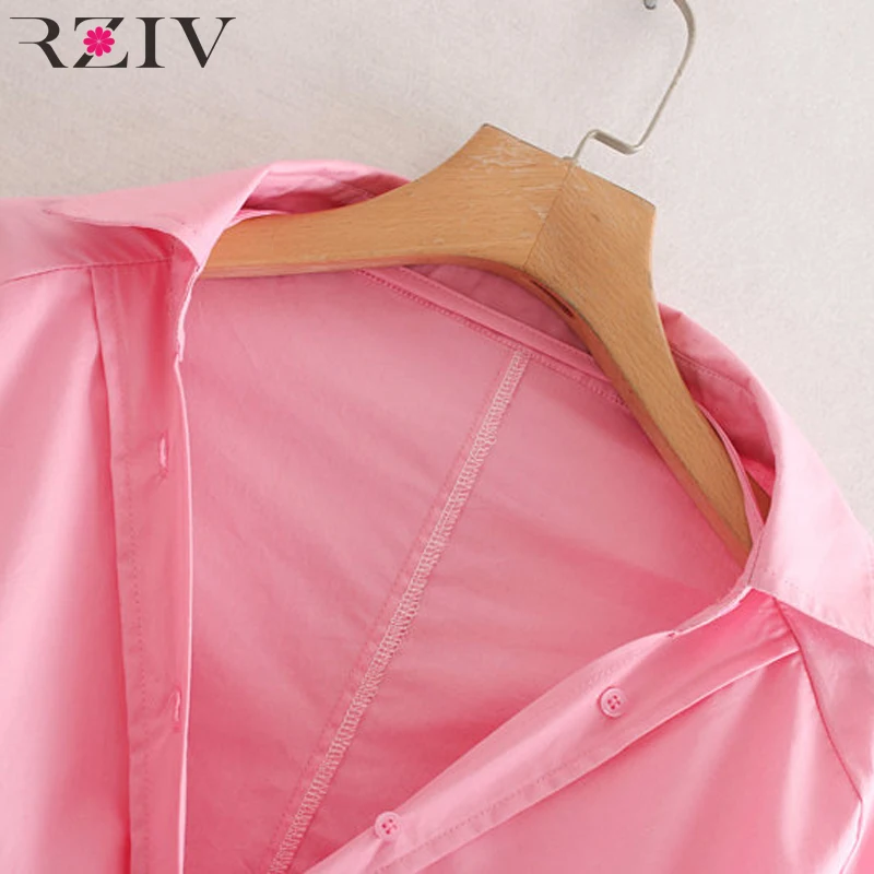 RZIV الصيف قميص نسائي عارضة الصلبة اللون الخامس الرقبة قميص