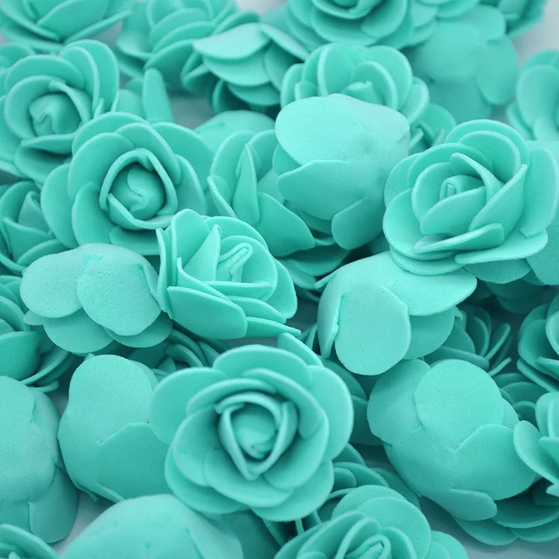 100 шт 3,5 см мини ПЭ пены розы искусственные головки цветов для вечерние DIY венки ремесла аксессуары Свадебные украшения ручной работы flor - Цвет: F14 teal