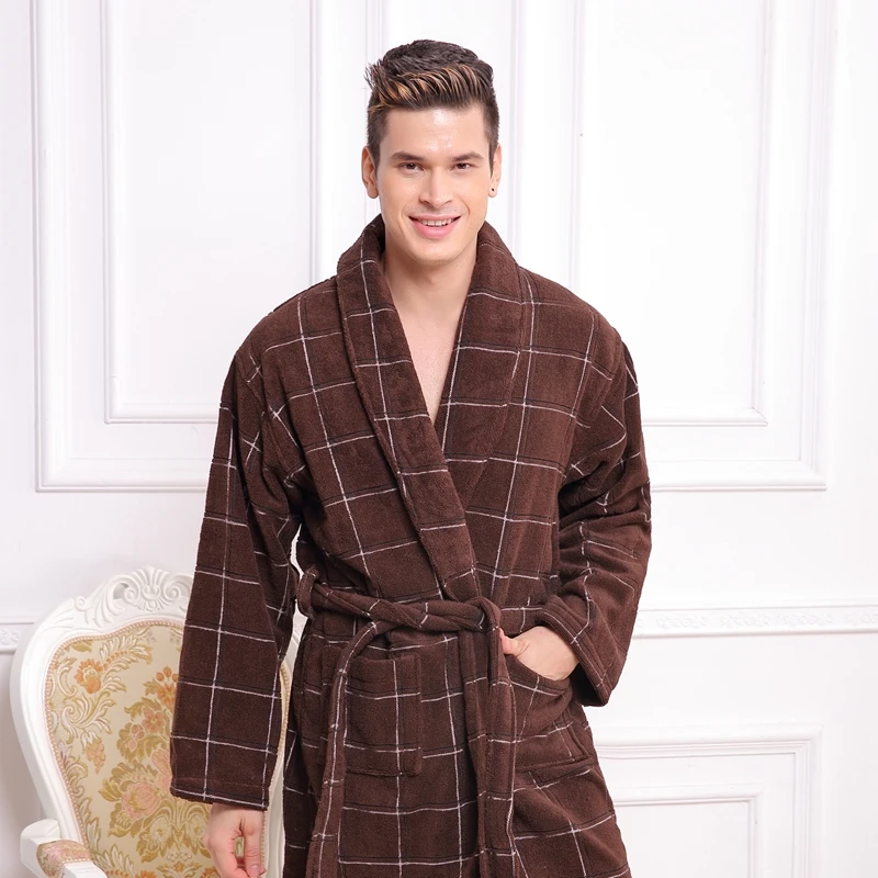 Autumn winter thick long cotton bathrobe men male blanket towel fleece  robe lengthen plus size long-sleeve sleepwear nightgown
