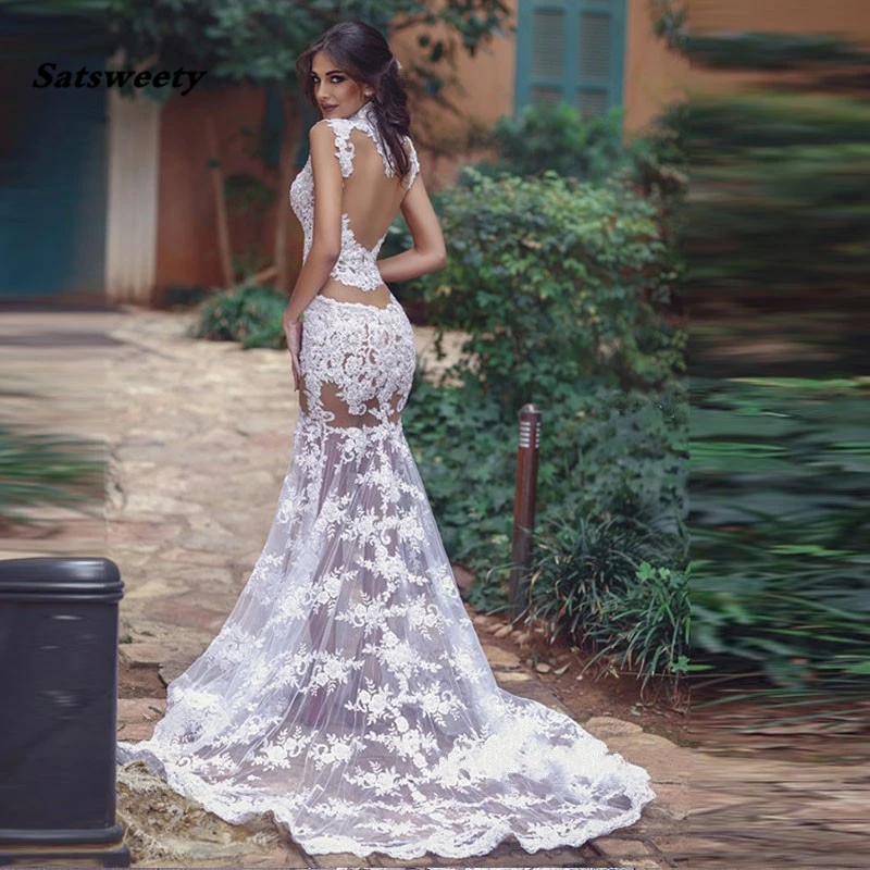 Sexy-White-Lace-Mermaid-Evening-Gowns-High-Neck-Sleeveless-Illusion-Long-Party-Gowns-Summer-Women-Party (1)