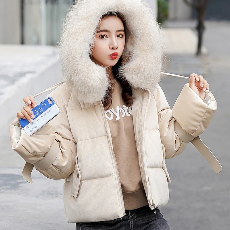 Fur Collar Short Velvet Bubble Coat Parka Women Puffy Jacket Fur Parka Down Jacket Exaggerated Solid Short Thick Bubble Coat
