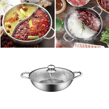 

BESTONZON 1 PC Multifunctional Double Hot Pot Cookware Non-Stick Stainless Steel Cooking Pots With Glass Lid For Home Restaurant