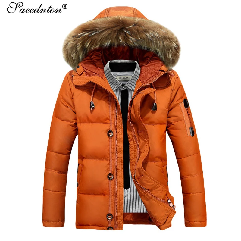 

SAEEDNTON New 2019 Men Winter Coat Thicken Warm Men's Jacket Parka Double Pocket Design Long Cotton Hooded Parka With Fur Collar