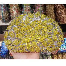 Свадебные сумки-клатчи с цветочным узором, украшенные кристаллами шампанского и стразами, вечерняя сумочка-клатч с желтой розой(88303-K