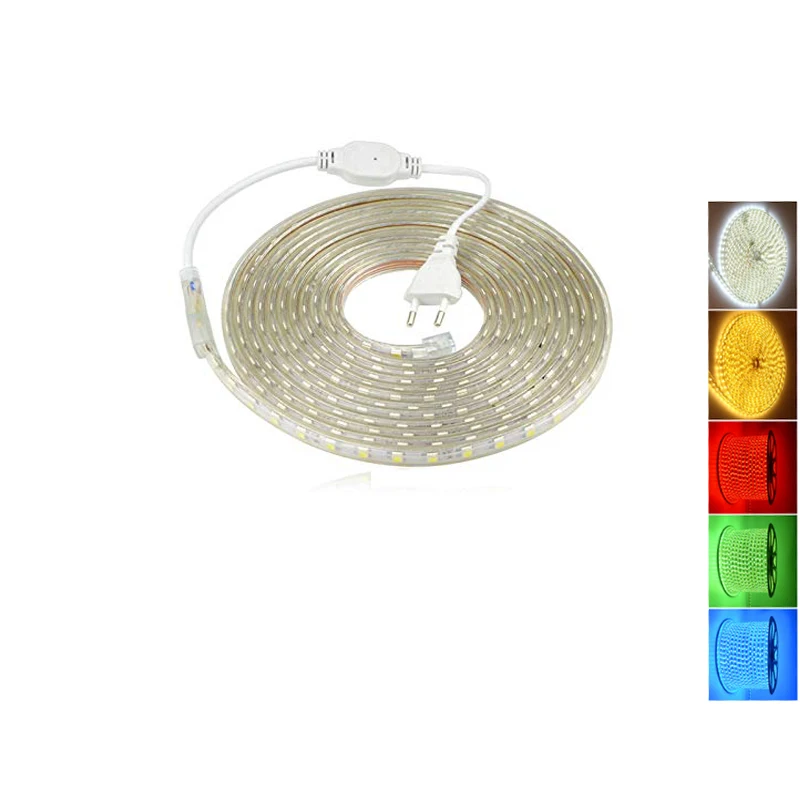 cheap LED Strip Light AC 220V SMD 5050 Flexible Waterproof LED Tape 60LEDs m Ribbon for Living Room 2M 3M 4M 5M 6M 7M 8M 10M 15M20M