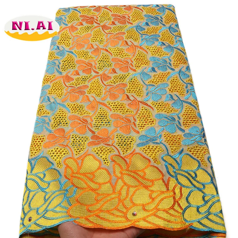 

Nigerian Fabric Yellow Cotton Lace Fabric, Couple Lace Fabric Swiss Voile Lace High Quality MR1379B