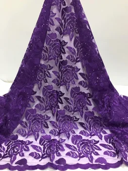 

Purple Yellow High Quality African Tulle Lace Fabric With Rhinestones Embroidery Mesh Lace For Women African French Lace Fabric