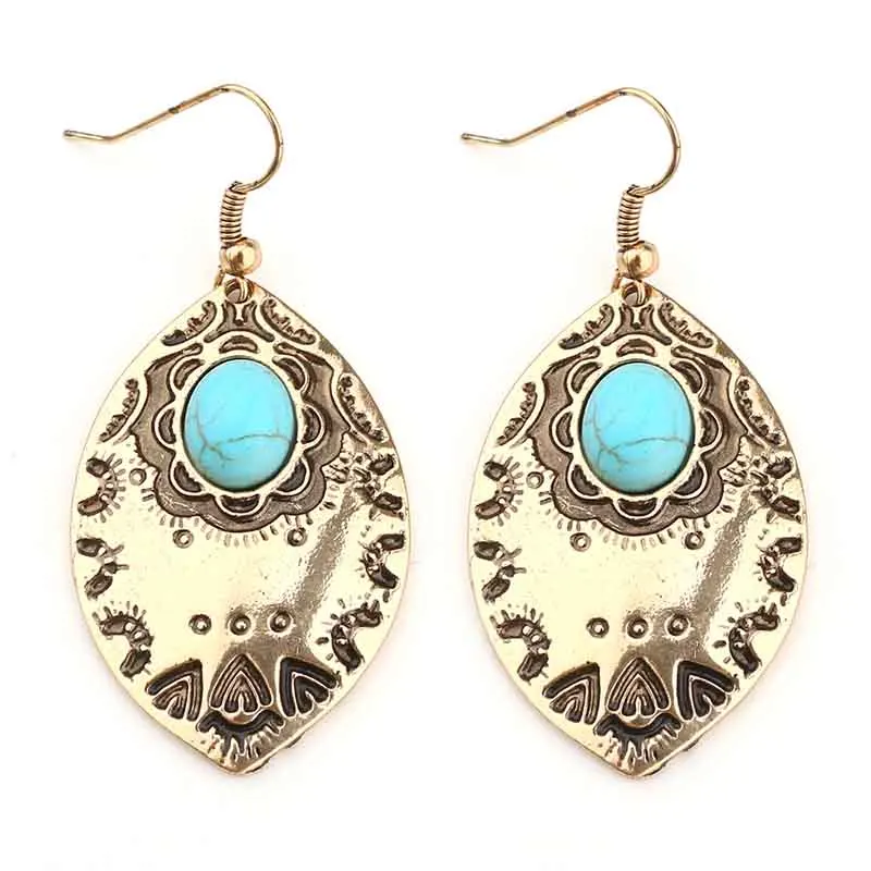 Women earrings retro luxury big square turquoises stone earrings drop for women - Окраска металла: 3