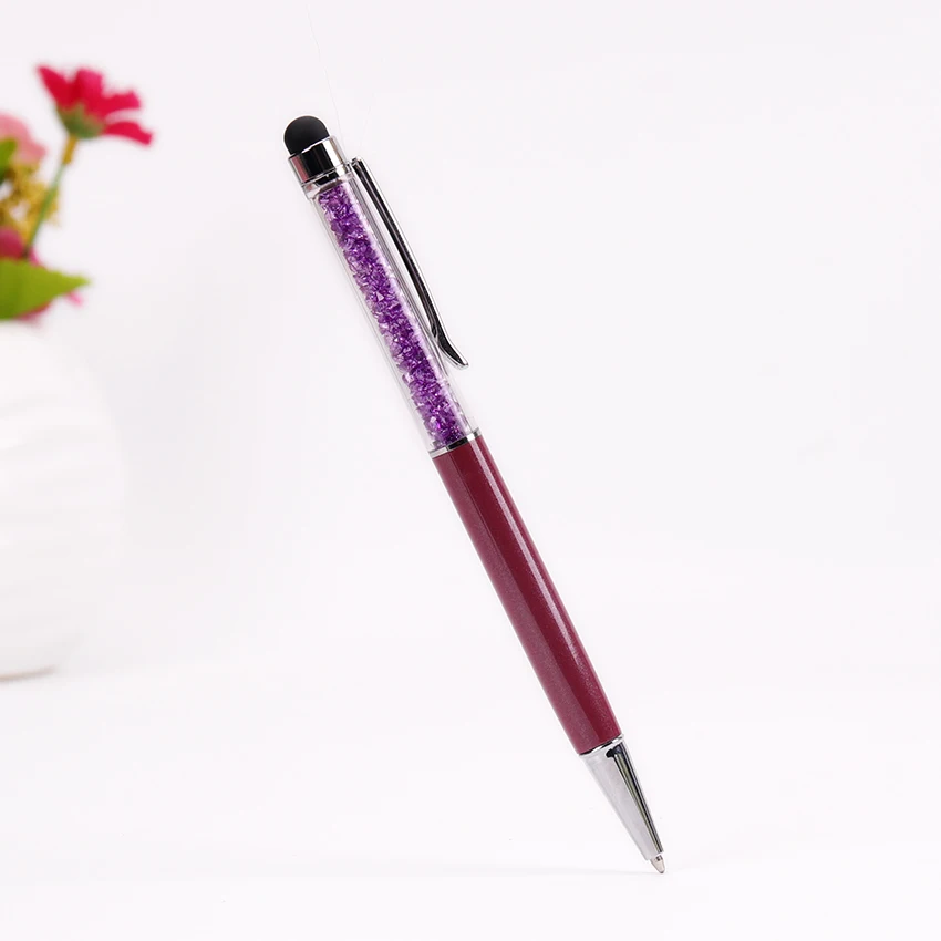 2 в 1 Многофункциональный тонкий круглый ручной тренажер ручка-стилус металлический кристалл ручка канцелярская школьные принадлежности - Цвет: Фиолетовый