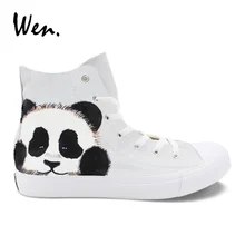 Wen Panda/обувь с ручной росписью; парусиновые кроссовки для подростков; Вулканизированная обувь; обувь с высоким берцем на шнуровке; туфли на плоской подошве с серым рисунком; Zapatos