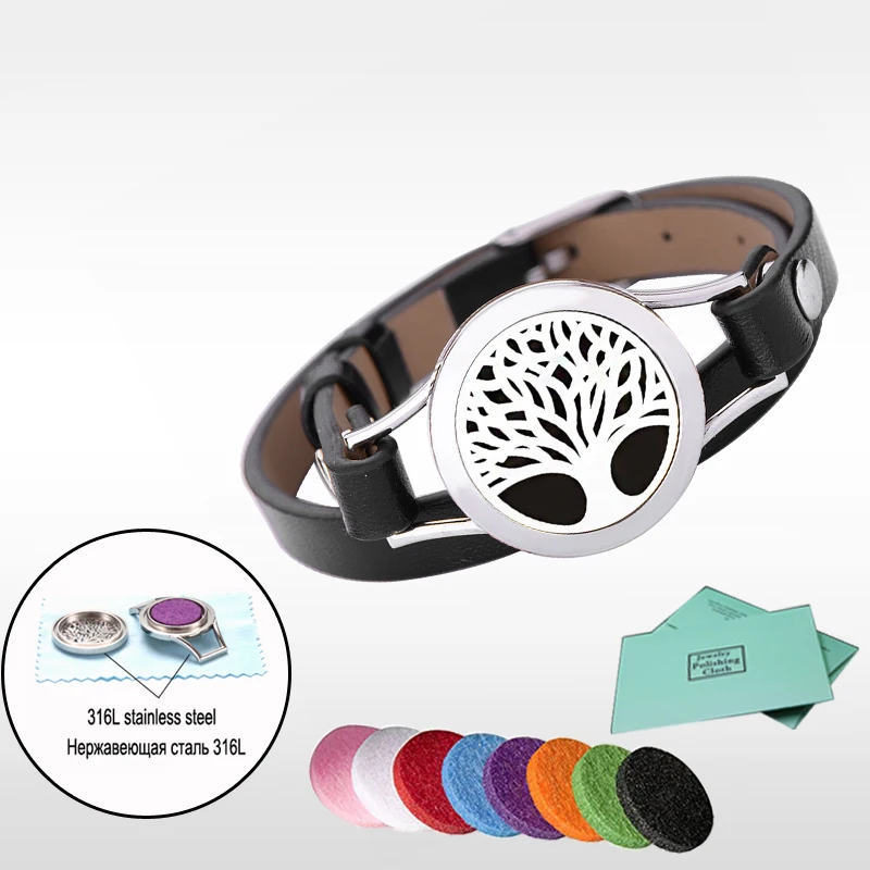 

Simple black twist to unscrew bracelet stainless steel accessories classic tree of life series leather bracelet