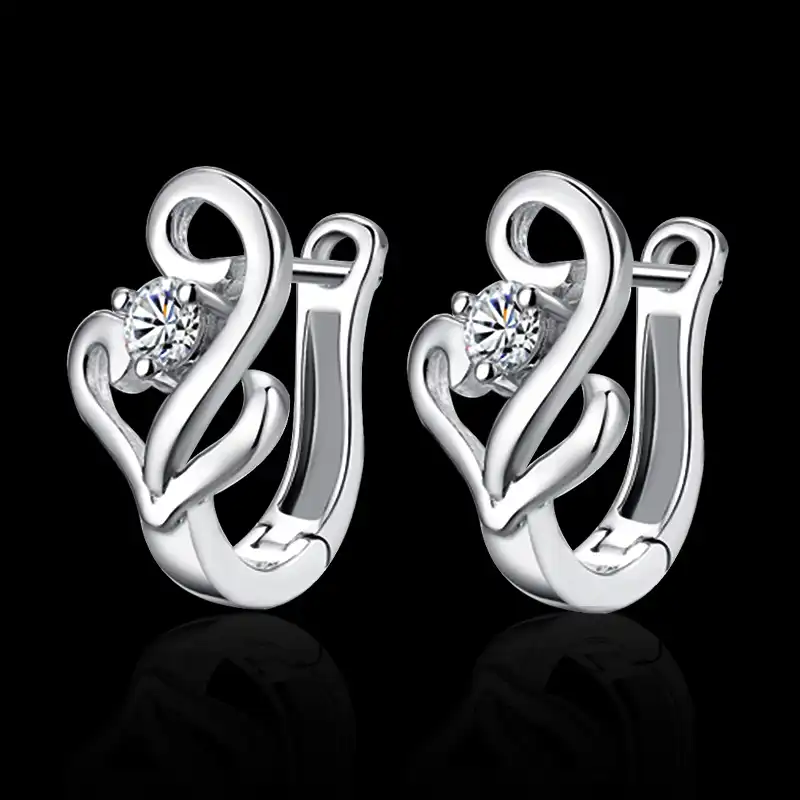 2017 Бесплатная доставка Jewelry новая классическая лепестки Циркон Серебряные серьги женский деньги декор циркон серьги