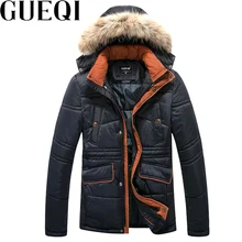 GUEQI Fur Hooded Men Warm Parkas Plus Size M-3XL Cotton Padded Outerwear 2017 Cold Winter Man Fashion Jackets