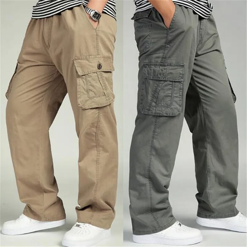 Men Autumn Cotton Plus Size Loose Cargo Men Pants 6xl Long Black ...