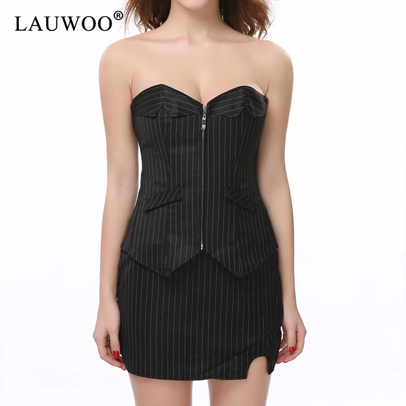 Sexy Corset Dress with Zipper Black stripes Shape Body Slim Bustiers
