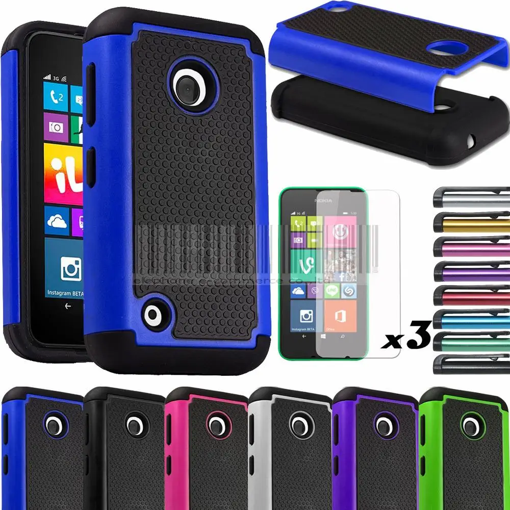 

Hybrid Rugged Heavy Duty Impact Hard Case Cover + Screen Protector For Nokia Lumia 530