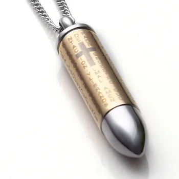 

xinshangmie Trendy Stainless Steel Bullet Pendant Necklace Gold Color Cross Bible Christian Necklace Men Jewelry Wholesale 5Piec