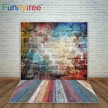 

Funnytree thin vinyl cloth newborn photography brick wall graffiti cintage colorful wooden floor excluding stand new arrivals