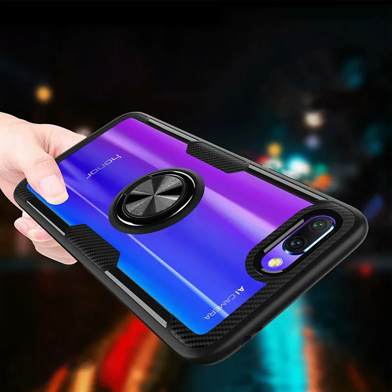 HTB1tMZbX0fvK1RjSspoq6zfNpXab Finger Ring Kickstand Case for Huawei Honor 10 7X Play TPU Bumper Car Magnetic Acrylic Case PC Hard Cover for Honor 7X 10 Coque