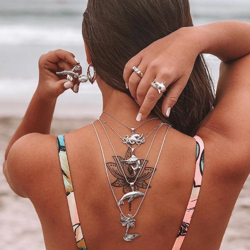 

Retro Necklace Exaggerated Jewelry Beach Wind Choker Mermaid Octopus Multilayer Necklace Ladies Jewelry Ornaments Flawless