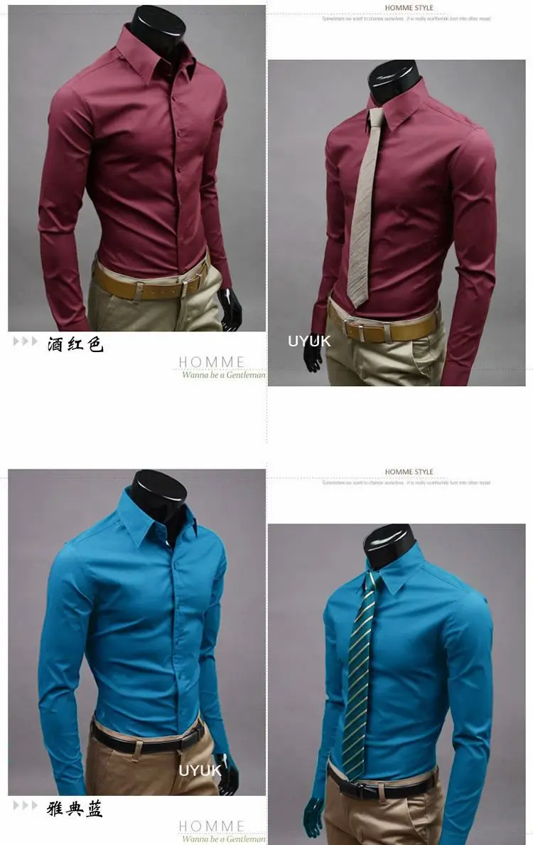 Men British Style Business Long-Sleeve Slim fit Casual Shirts Men's Clothing