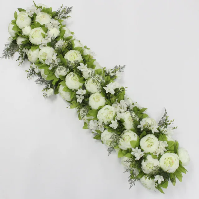 На заказ 35 см Искусственный цветок мяч центральный+ 1 м пионы ряд цветов композиция поставка Декор свадебная АРКА стол цветок bouqet - Цвет: White green B