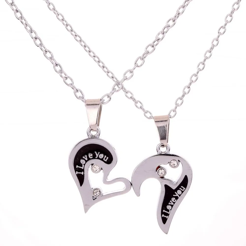 Iflytree Couple Necklace Set - Stainless Steel Heart Puzzle Pendant With CZ, Matching Love Necklaces For Him & Her
